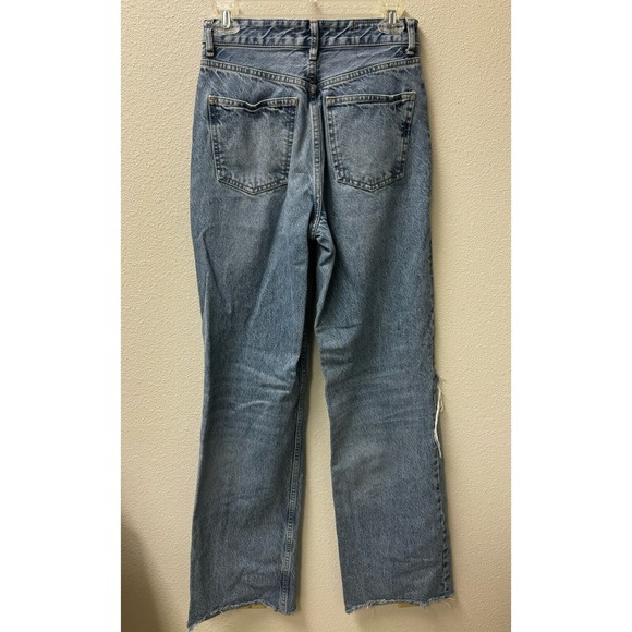 ZARA Womens Wide Leg Jeans Blue Denim High Rise Distressed Ripped Knee  Trendy 4 - Picture 2 of 8